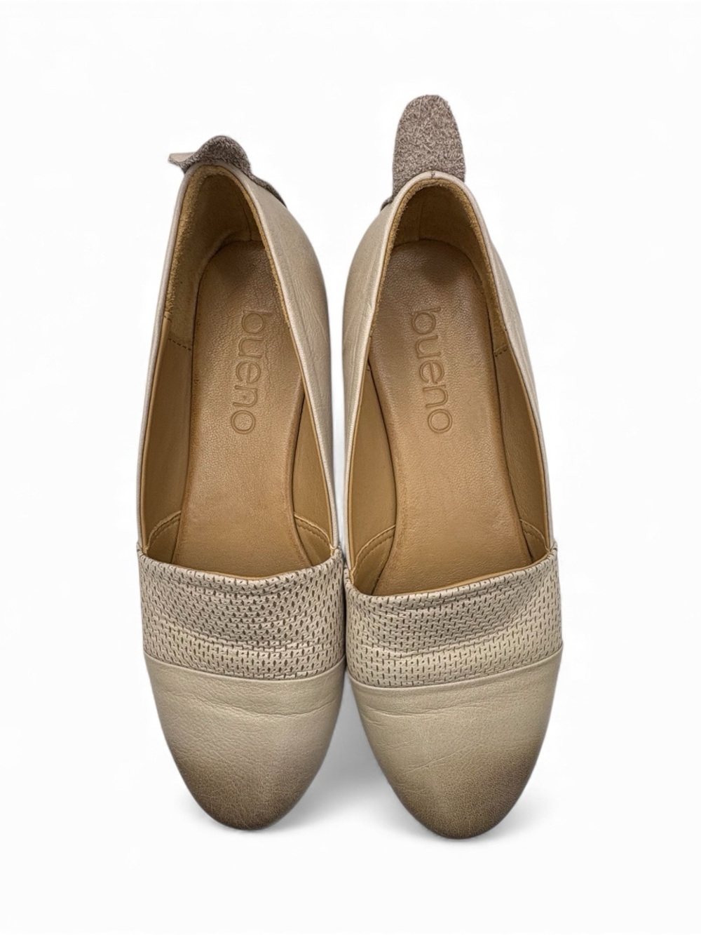 Bueno Katy Leather Neutral Taupe Woven Slip-On Flats